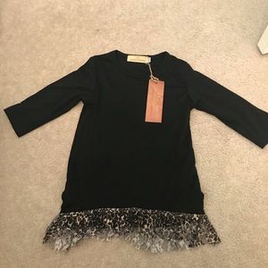 Toddler girls black tunic w/leopard print detail